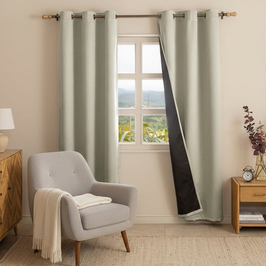 Fort Essential Embossed - Eyelet Black Backing Blackout Curtain (Off White)Fort Essential Embossed - Eyelet Black Backing Blackout Curtain (Off White)