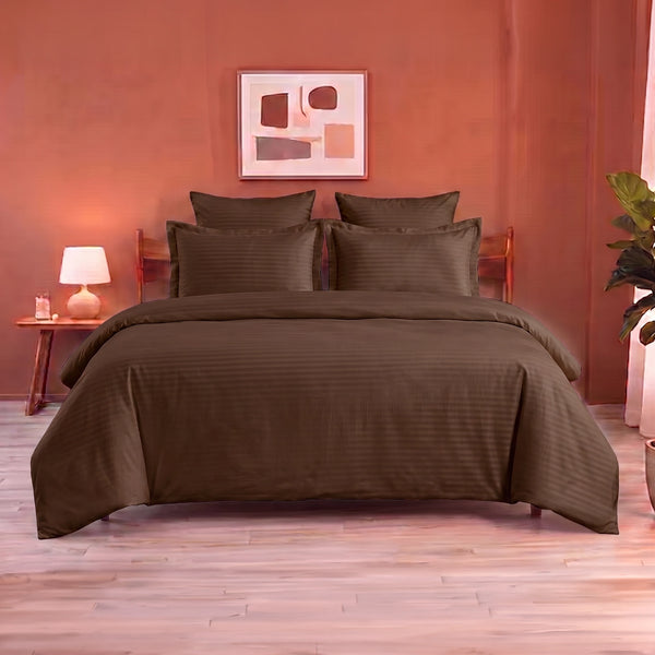 Breton Mellow - Satin Striped Duvet Cover (Brown)