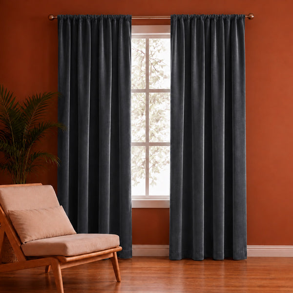 Fort Royal - Rod Pocket Velvet Curtain (Grey)