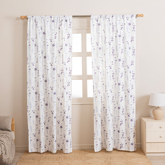 Blue & Purple Floral Flaux Rod Pocket Duck CurtainBlue & Purple Floral Flaux Rod Pocket Duck Curtain