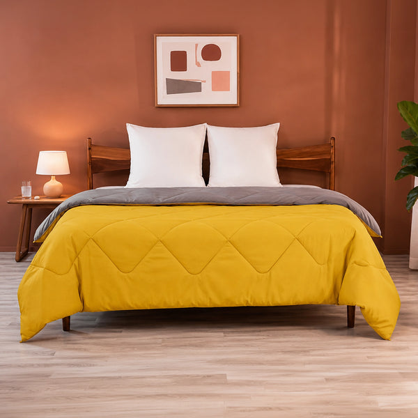 Fort - Box Stitch Duvet Comforter (Mango Yellow & Dark Grey)