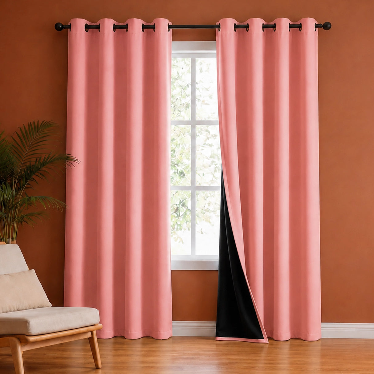 Fort Essential - Black Backing Solid Blackout Curtain (Peach)