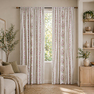 Pink Floral Petal Stripe Rod Pocket Printed Sheer Curtain