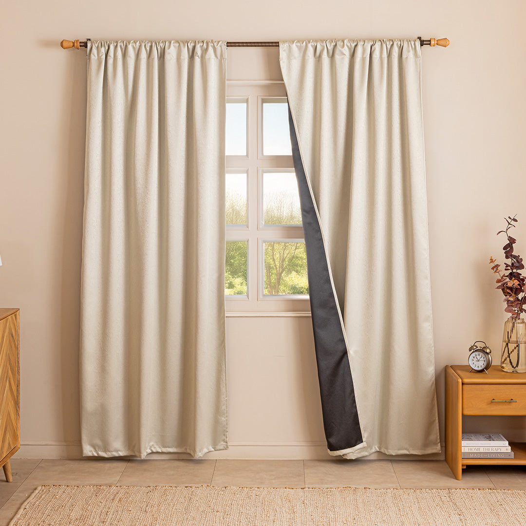 Fort Essential Abstract - Rod Pocket Black Backing Blackout Curtain (Off White)