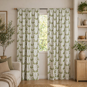 White Floral Botanic Hush Rod Pocket Printed Sheer Curtain