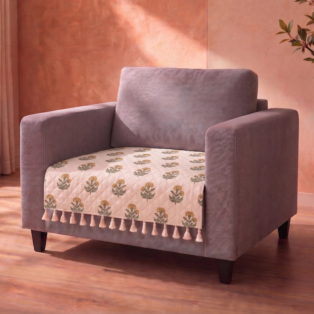 Meadow Bloom - Printed Sofa Cover (White)
