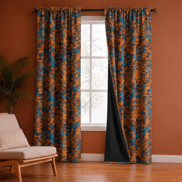 Imprimer Abstract - Rod Pocket DP Blackout Curtain (Turquoise & Mustard)
