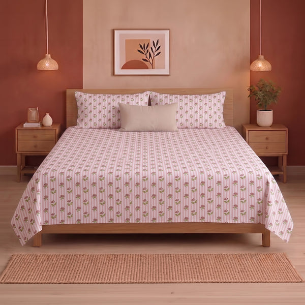 Soft Serenade - Floral Bedsheet (Peach)