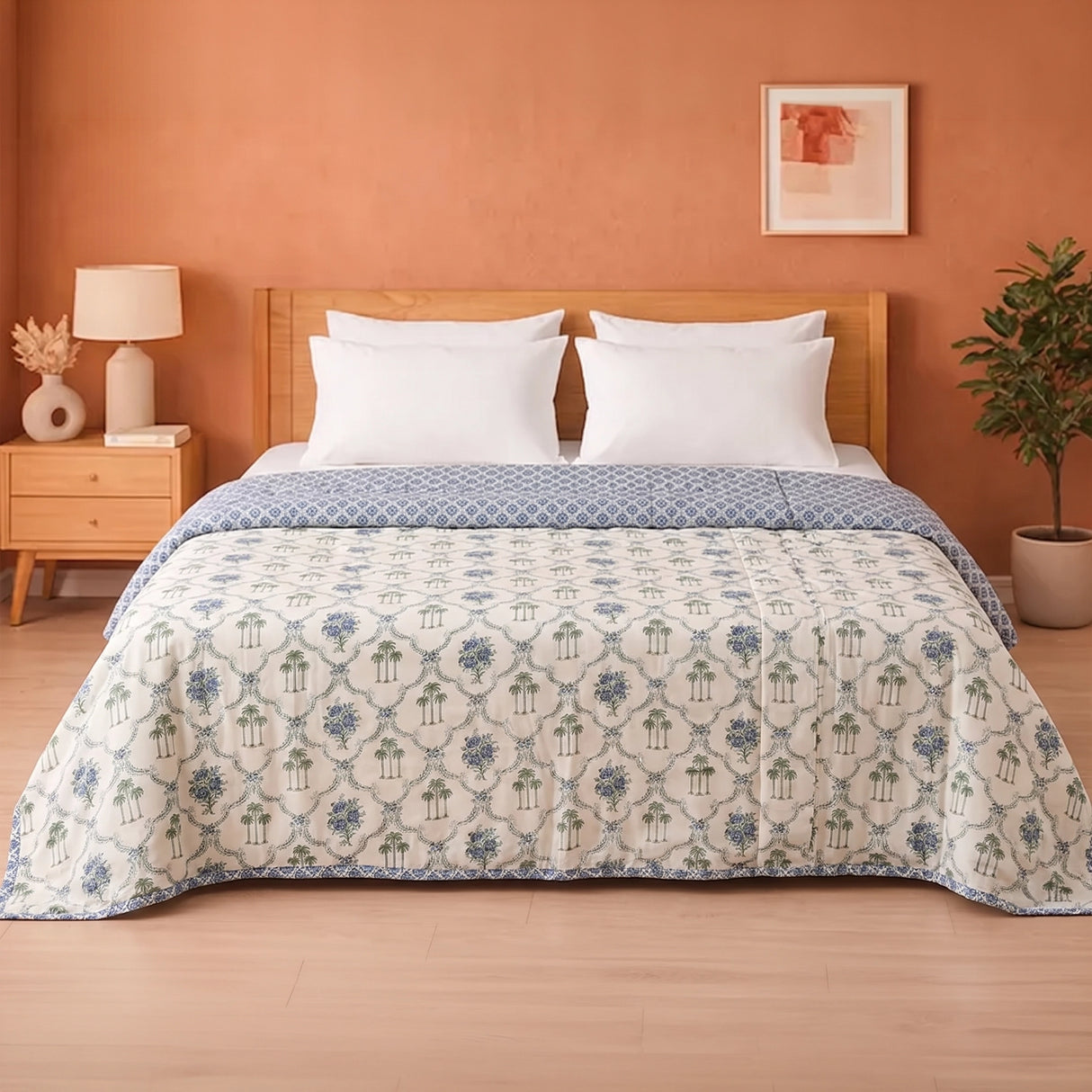 Imprimer Meadow - Floral Printed Dohar (Light Grey & Green)