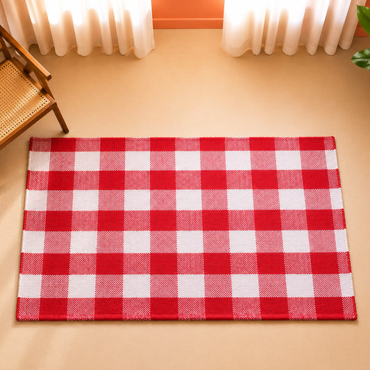 Breton Shadowplay - Plaid Rug (Red & White)Breton Shadowplay - Plaid Rug (Red & White)