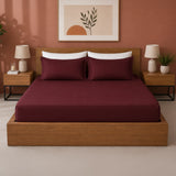 Breton Drift - Satin Stripes Fitted Bedsheet (Maroon)