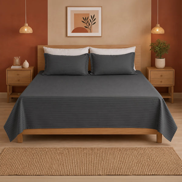 Breton Nap - Satin Stripes Bedsheet (Grey)