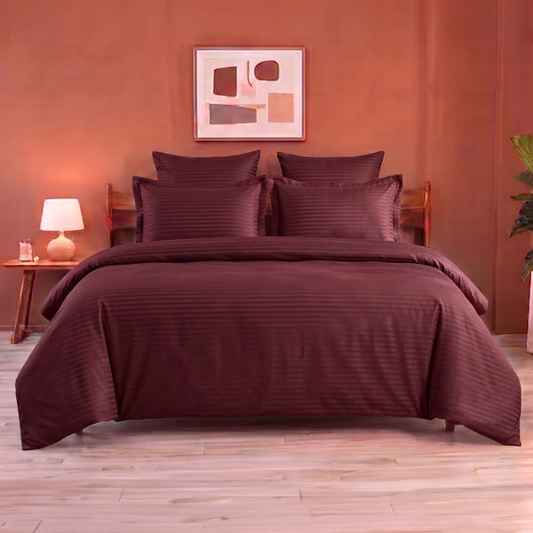 Breton Mellow - Satin Stripe Duvet Cover (Maroon)