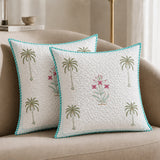 Ombre Tulip - Hand Block Print Quilted Cushion Cover (Green)