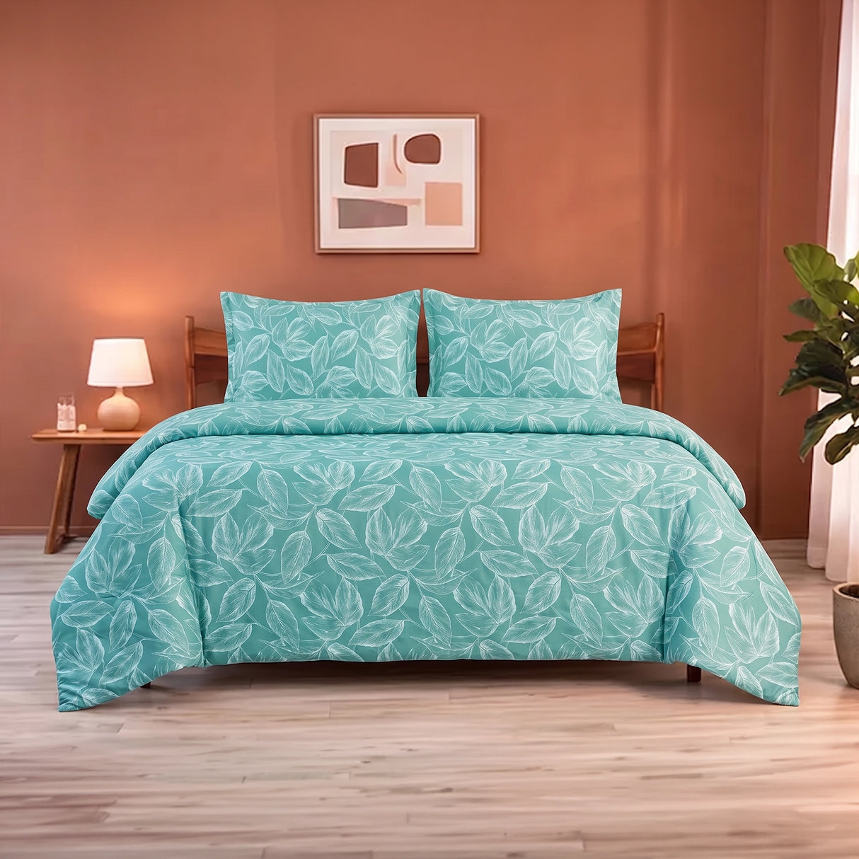 Imprimer Lilac - Leaf Printed Duvet Cover (Aqua Blue)