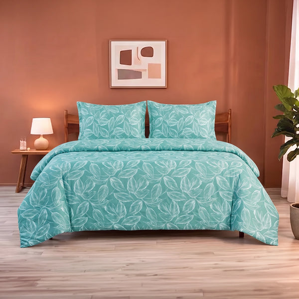 Imprimer Lilac - Leaf Printed Duvet Cover (Aqua Blue)
