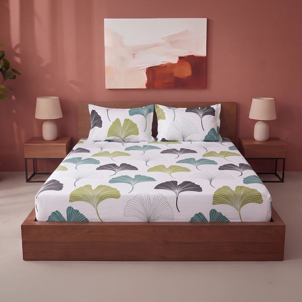 Imprimer Ginkyo - Floral Printed Fitted Bedsheet (Blue & Green)