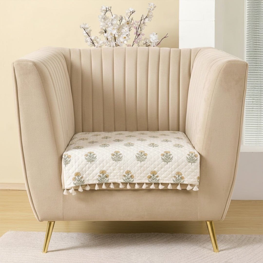 Meadow Bloom - Printed Sofa Cover (White)