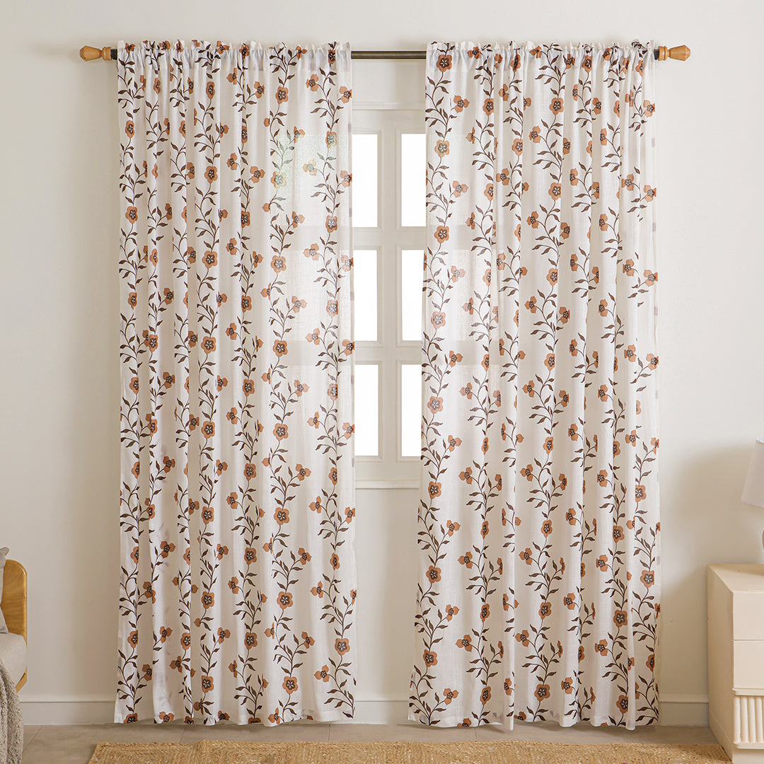 White Floral Velora Wines Rod Pocket Duck Curtain