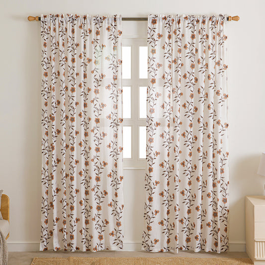White Floral Velora Wines Rod Pocket Duck CurtainWhite Floral Velora Wines Rod Pocket Duck Curtain