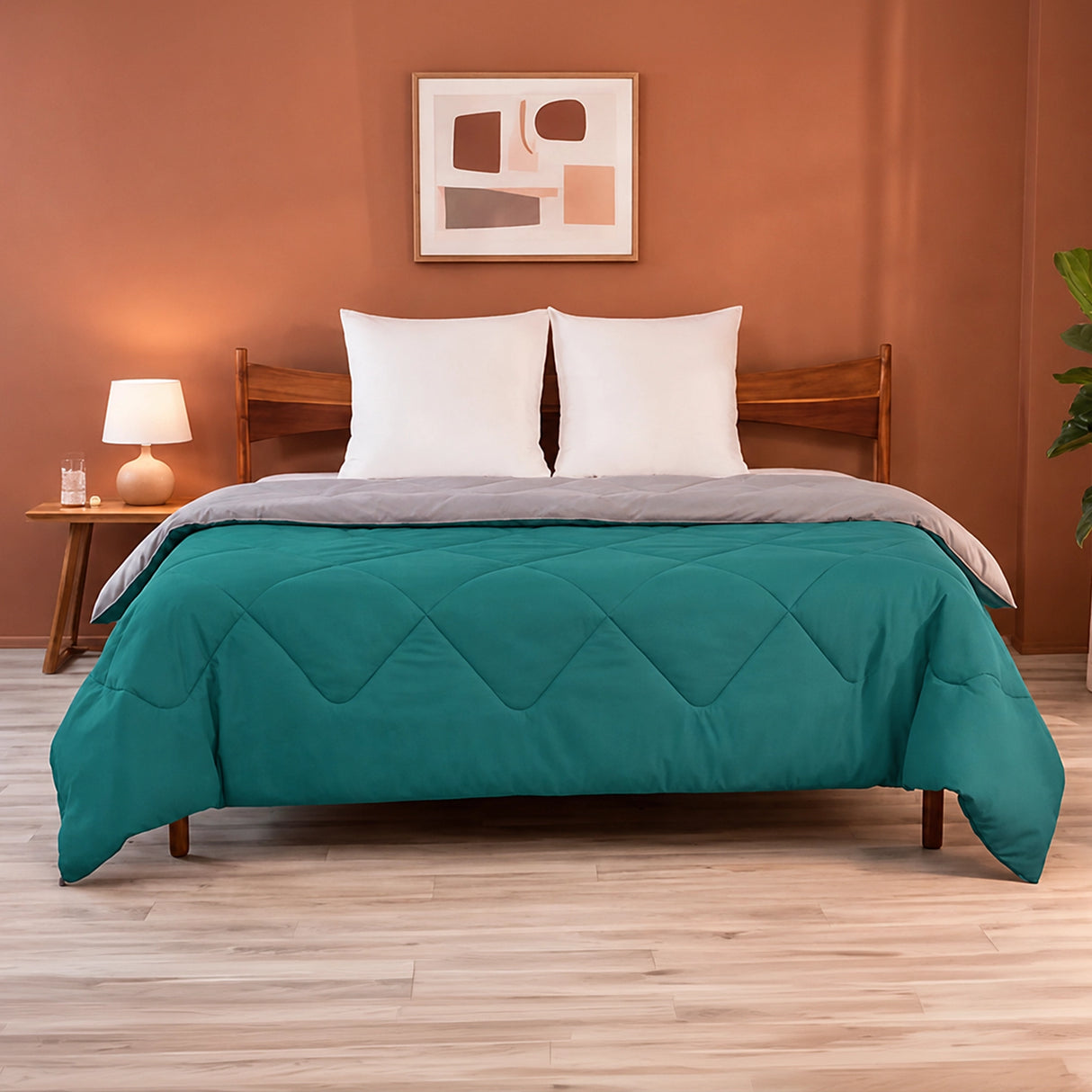 Fort - Box Stitch Duvet Comforter (Teal & Light Grey)