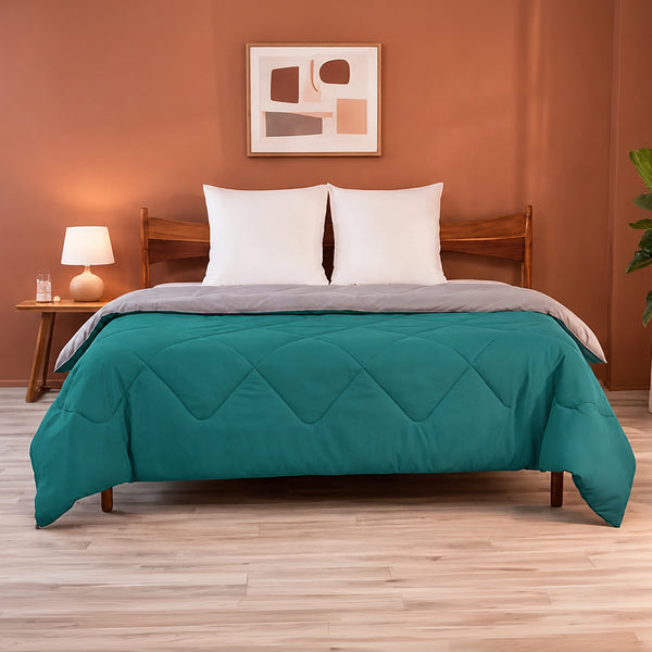 Fort - Box Stitch Duvet Comforter (Teal & Light Grey)