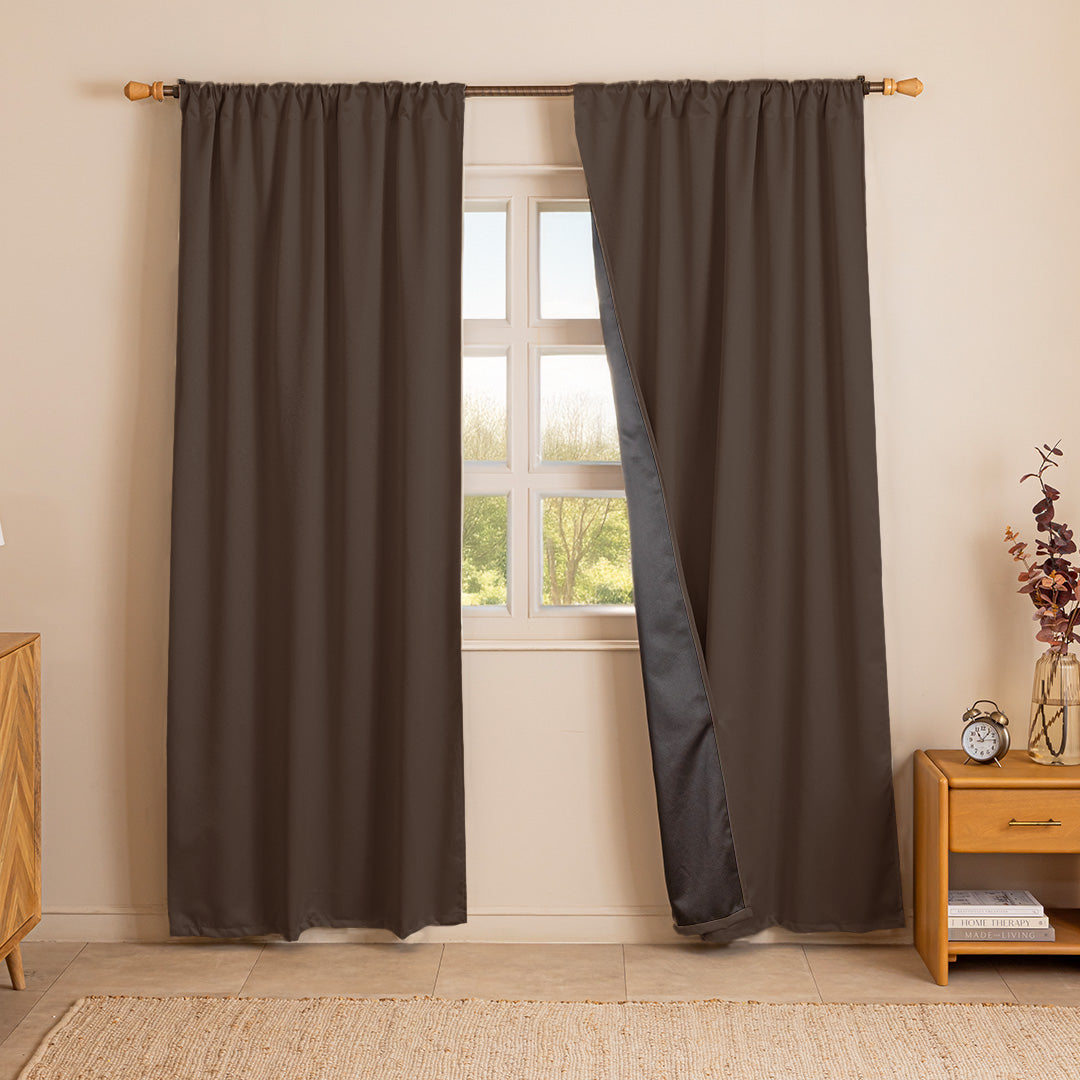 Fort Essential Abstract - Rod Pocket Black Backing Blackout Curtain (Brown)