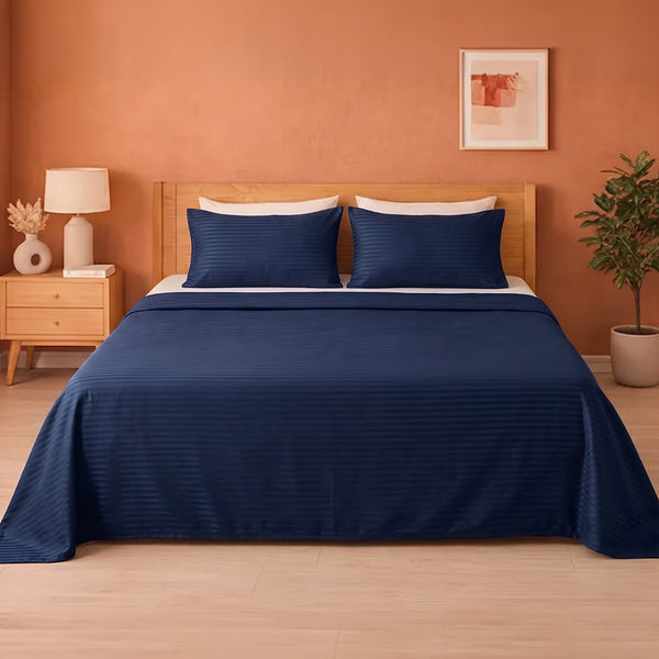 Breton Doze - Satin Stripe Reversible Dohar Blanket (Dark Blue)