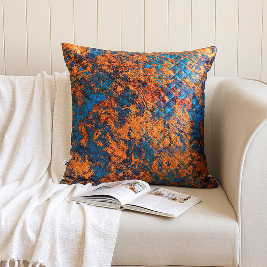 Abstract Pattern Quilted Cushion Cover (Turquoise & Mustard)Abstract Pattern Quilted Cushion Cover (Turquoise & Mustard)