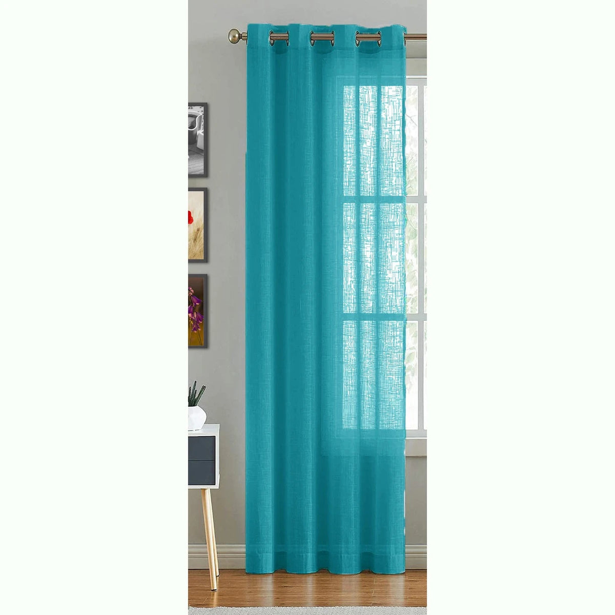 Cotton Solid Sheer Curtains (Blue)
