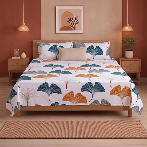 Imprimer Ginkyo - Floral Printed Bedsheet (Mustard & Grey)