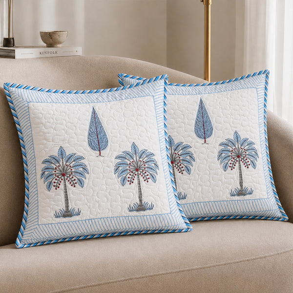 Ombre Lupine - Hand Block Print Quilted Cushion Cover (Blue)