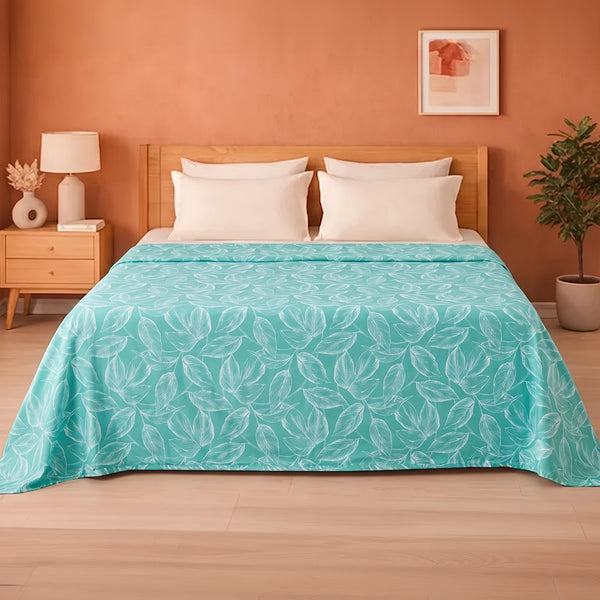 Imprimer Lilac - Leaf Printed Dohar Blanket (Aqua Blue)