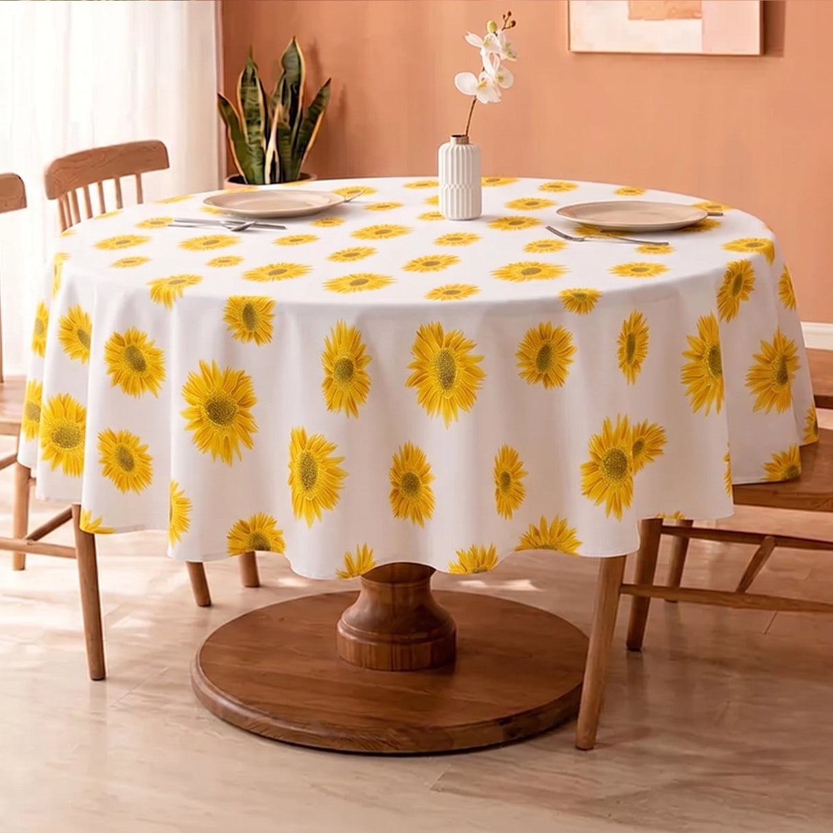 Cotton Sun Flower Print Dining Table Cover (Multicolor)