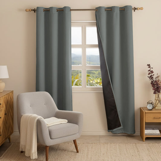 Fort Essential Embossed - Eyelet Black Backing Blackout Curtain (Grey)Fort Essential Embossed - Eyelet Black Backing Blackout Curtain (Grey)