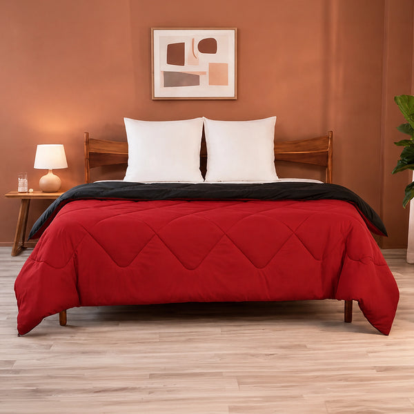 Fort - Reversible Duvet Comforter (Black & Maroon)