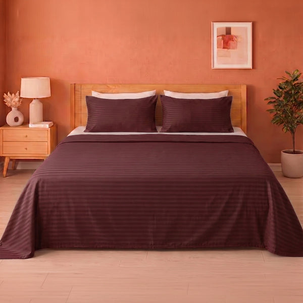 Breton Doze - Satin Stripe Reversible Dohar Blanket (Maroon)