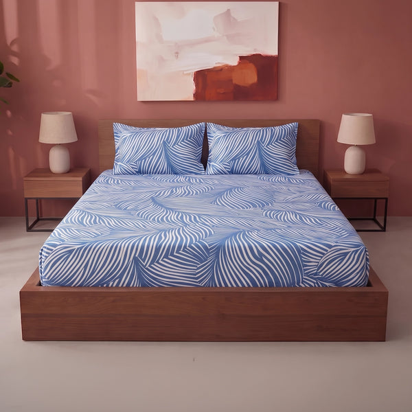 Blue Feather - Fitted Sheet (White & Blue)