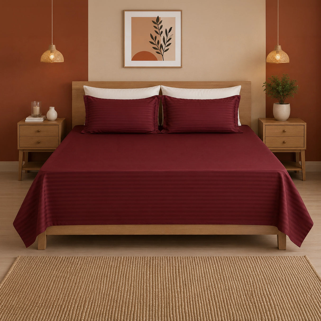 Breton Nap - Satin Stripes Bedsheet (Maroon)