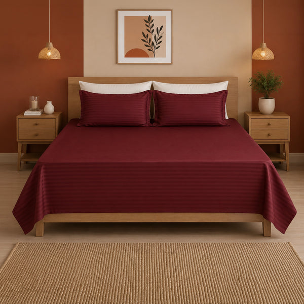 Breton Nap - Satin Stripes Bedsheet (Maroon)