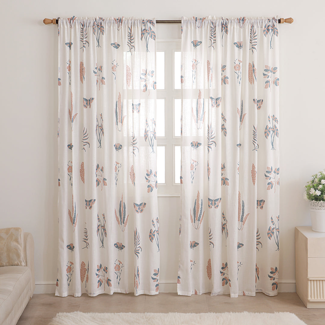 White Lunaria Garden Rod Pocket Printed Sheer Curtain