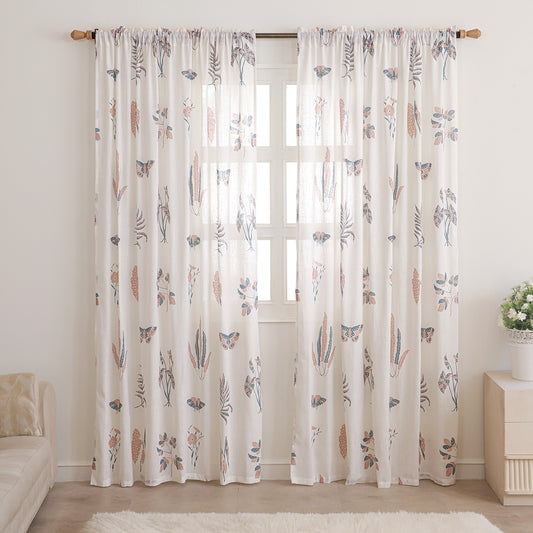 White Lunaria Garden Rod Pocket Duck CurtainWhite Lunaria Garden Rod Pocket Duck Curtain