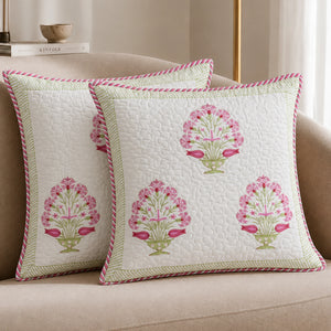 Ombre Rosey - Hand Block Print Quilted Cushion Cover (Pink)