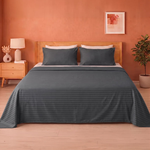 Breton Doze - Satin Stripe Reversible Dohar Blanket (Grey)