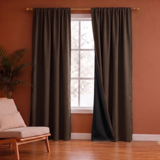 Fort Essential Embossed - Rod Pocket Black Backing Blackout Curtain (Brown)Fort Essential Embossed - Rod Pocket Black Backing Blackout Curtain (Brown)