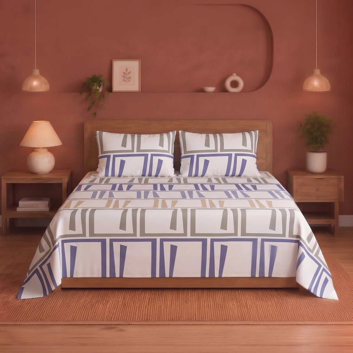 Imprimer Modern Maze - Printed Bedsheet (Multicolor)