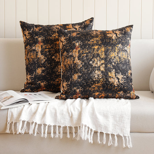 Abstract Pattern Quilted Cushion Cover (Black & Mustard)Abstract Pattern Quilted Cushion Cover (Black & Mustard)