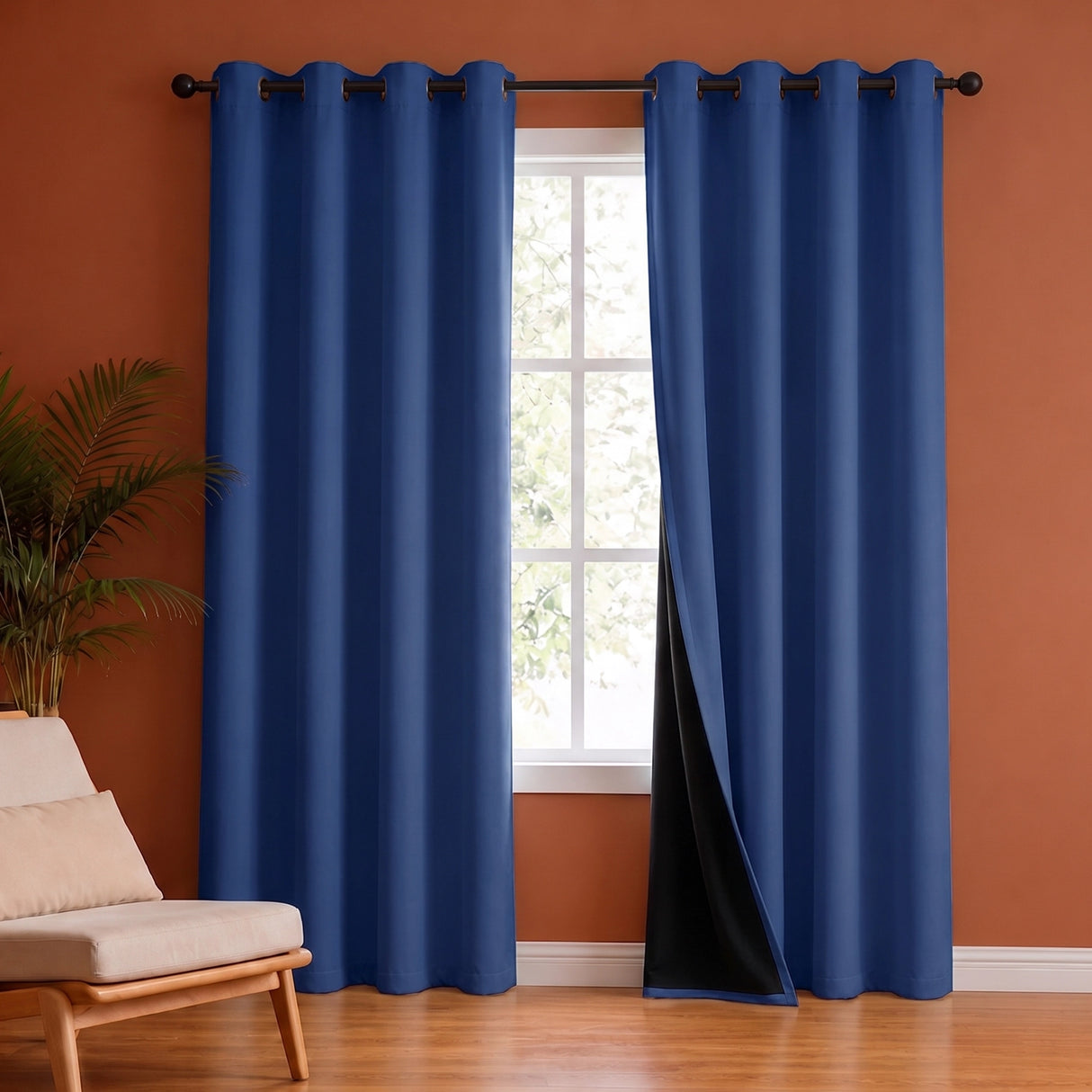 Fort Essential - Black Backing Solid Blackout Curtain (Navy Blue)