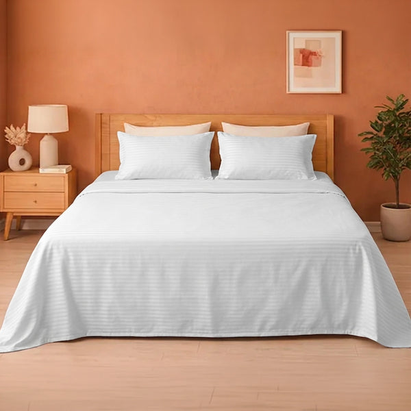 Breton Doze - Satin Stripe Reversible Dohar Blanket (White)