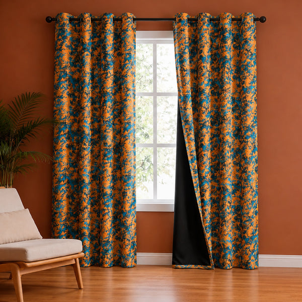 Imprimer Abstract - Digital Printed Blackout Curtain (Turquoise & Mustard)